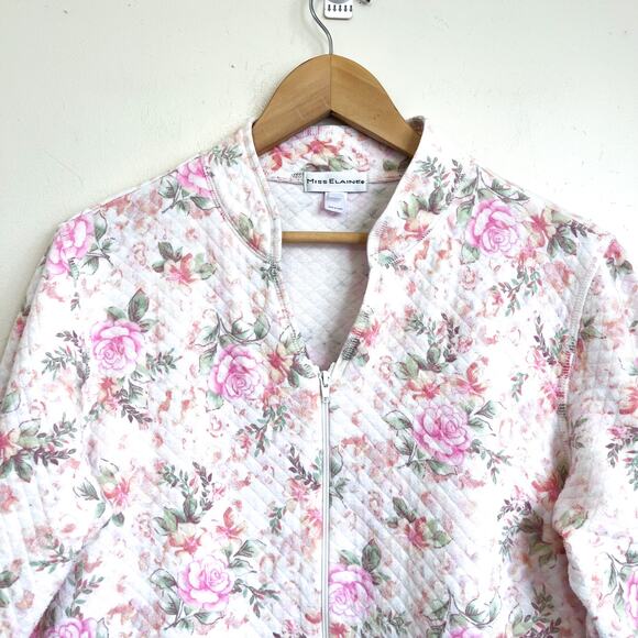 Miss Elaine Cottagecore Quilted Kaftan Nightgown Robe Size S Floral Full Zip - Picture 3 of 7